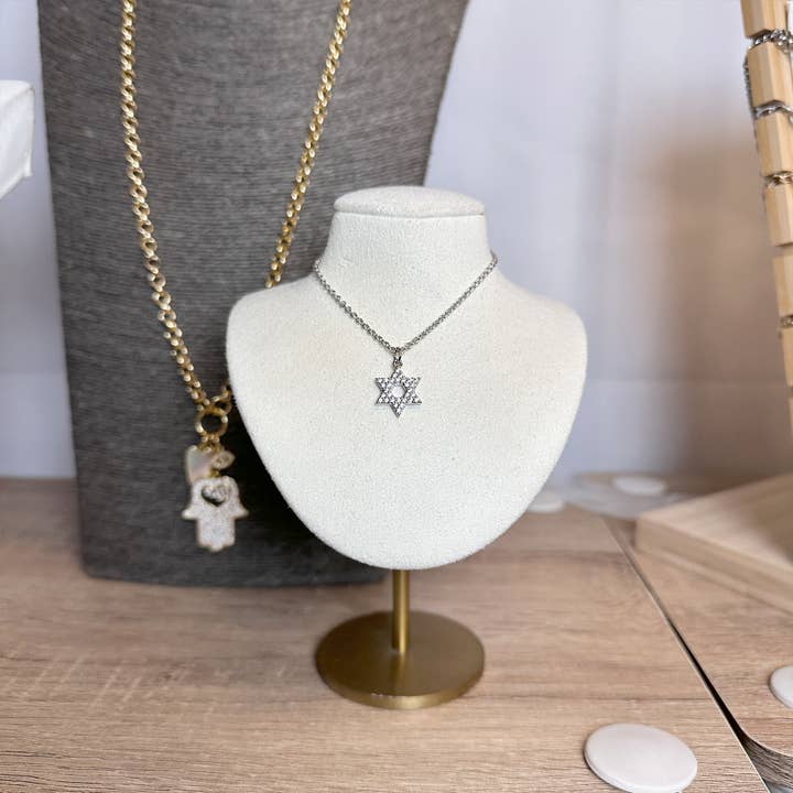 Love, Lisa - Wholesale Pendant/Charm Necklace - Laurie Jewish Star of David Cubic Zirconia Necklace Gold