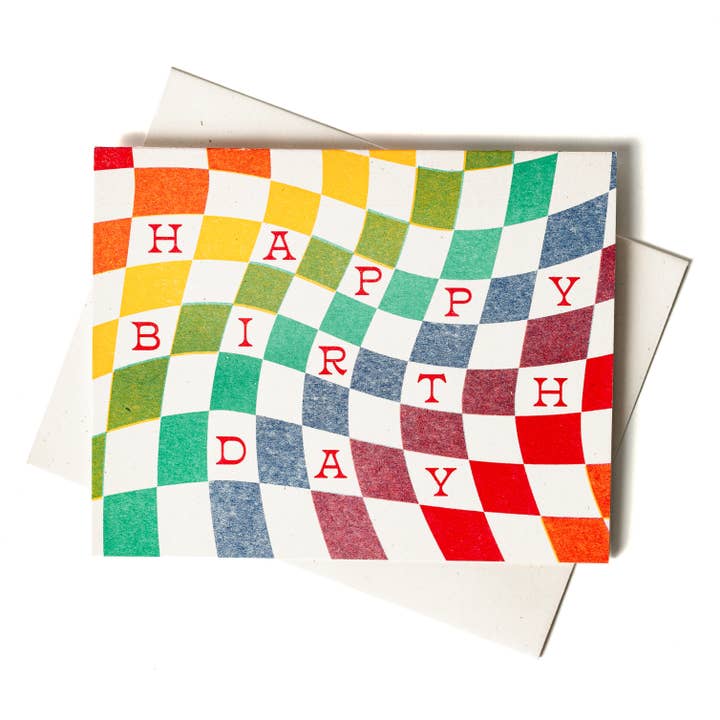 Bromstad Printing Co. - Wholesale Birthday Card - Rainbow Checkerboard Birthday - Risograph Card3