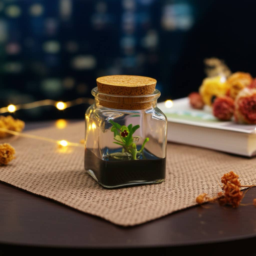 bloomify – wholesale Levande växt – Levande miniatyrorkidéterrarium, Haraella Retrocalla, bakåtvänd läppspor Haraella, svart gel