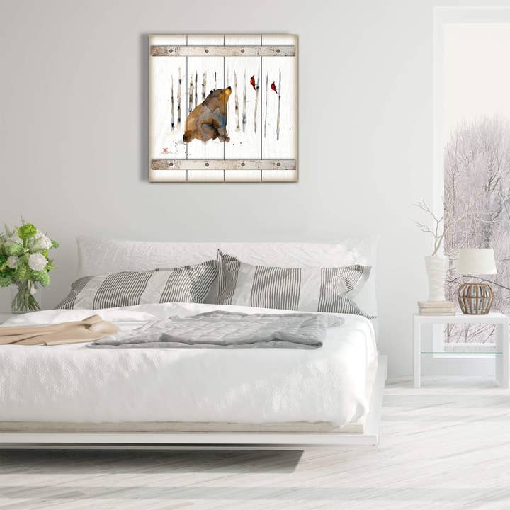 Old Wood Signs - Wholesale Art Print - Sitting Bear and Cardinals - Wood Plank Wall Art1