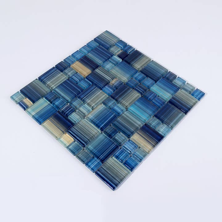 WS Tiles - Wholesale Wall Tile - Swimming Pool Series Random Size Glass Mosaic Tile - 5 Square Feet Per Carton - Coral Blue