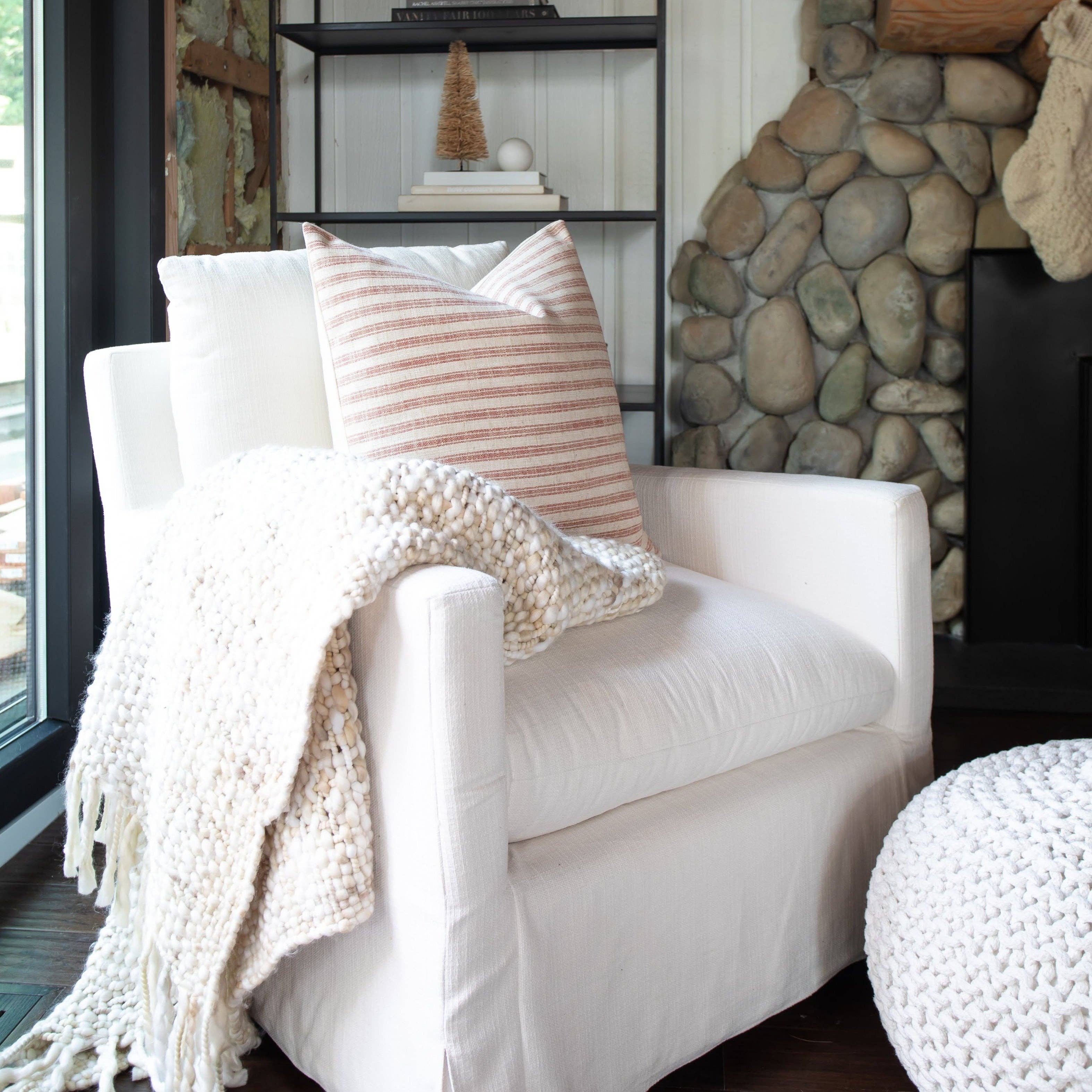 Linen & Ivory - Wholesale Throw Pillow Cover - HOLLY || Vintage Red Ticking Pillow Cover2