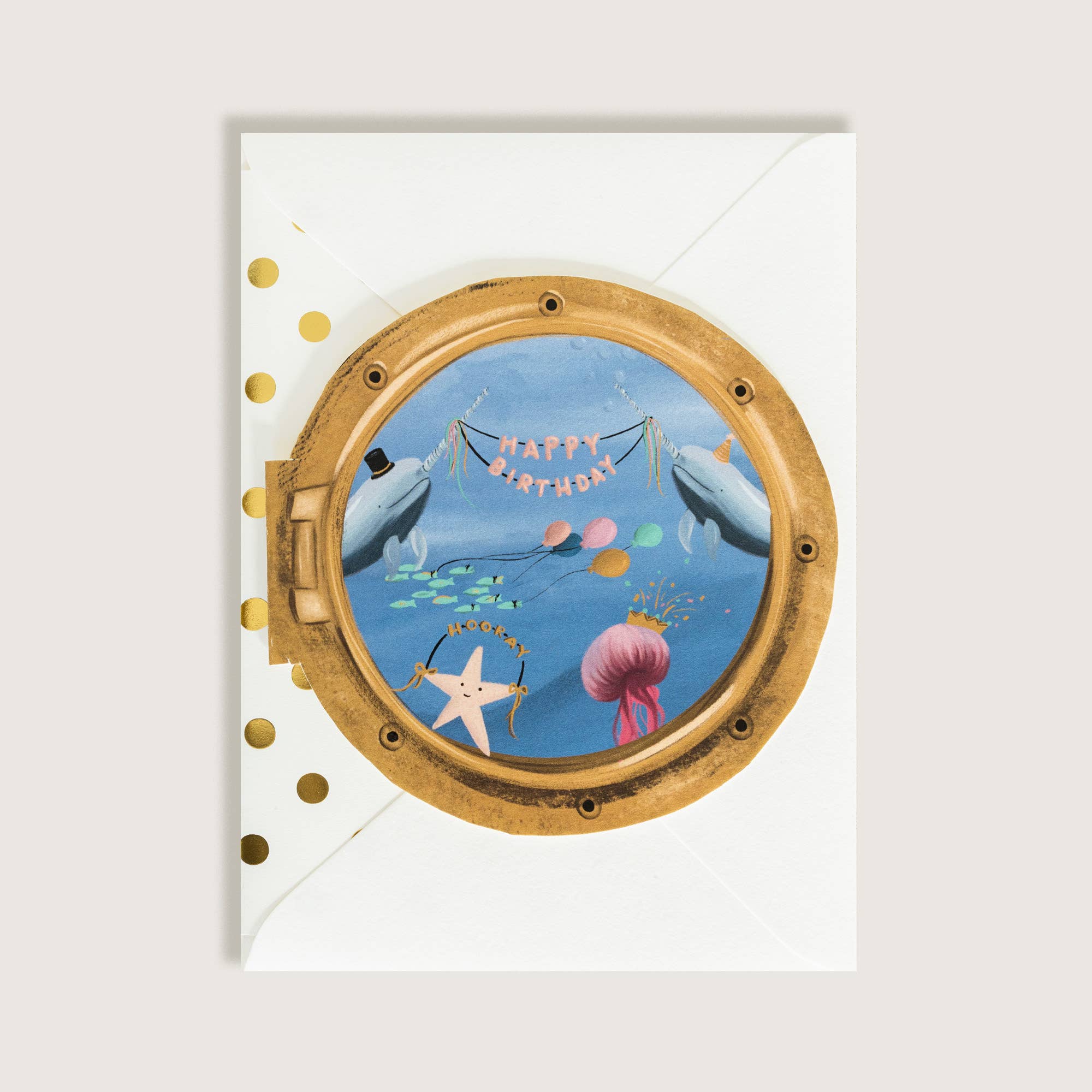 The First Snow - Wholesale Birthday Card - Happy Birthday Porthole Greeting Card with Ocean Animals