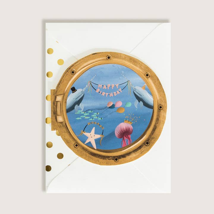 The First Snow - Wholesale Birthday Card - Happy Birthday Porthole Greeting Card with Ocean Animals0