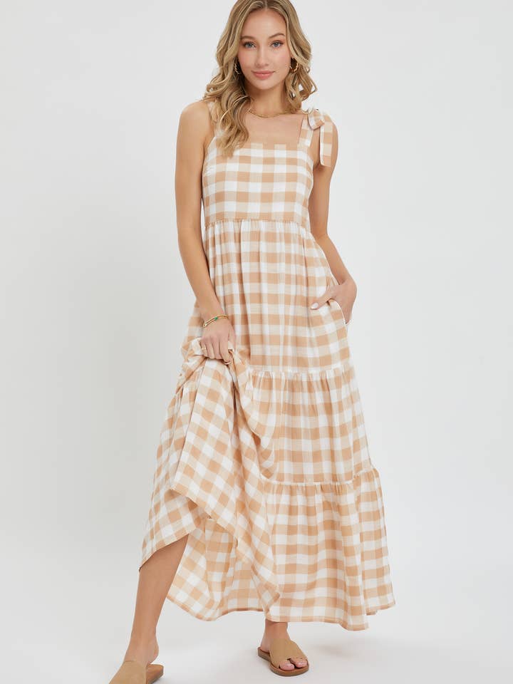 Sweet Lovely by Jen – Vestido - Mulher por atacado – Vestido maxi xadrez com camadas e alças4