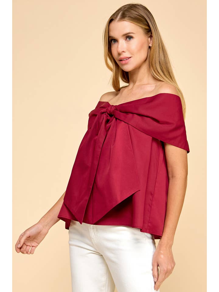 TCEC - Wholesale Blouse - Women's - CT9079-Bow Accented Off The Shoulder Top