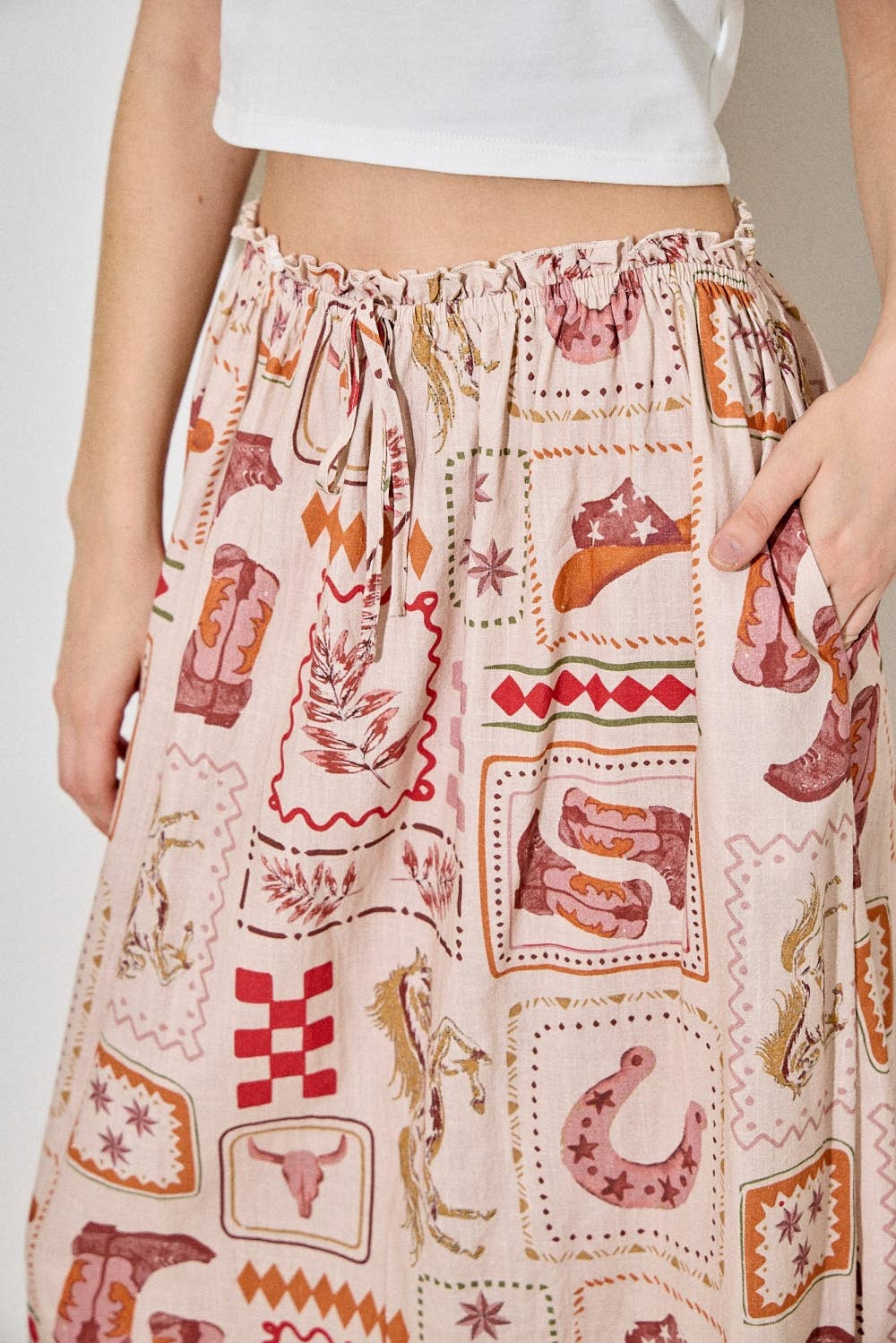 TAUPE MULTI WESTERN MAXI SKIRT for wholesale on Faire3