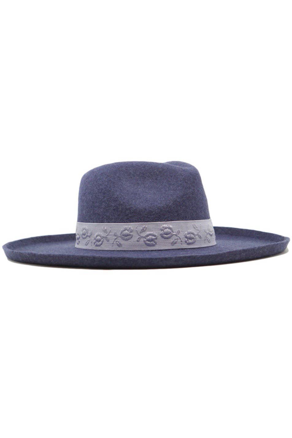 Olive & Pique - Venta al por mayor Sombrero fedora - Mujer - Sombrero ranchero con ala de fieltro 100% lana con bandas, azul brezo0