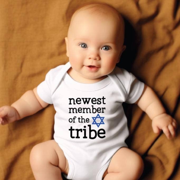 Newest Member of the Tribe Jewish Baby Bodysuit for wholesale by Salt Sparkle Shalom