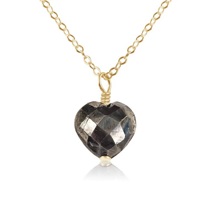 Pyrite Crystal Heart Pendant Necklace for wholesale by Luna Tide
