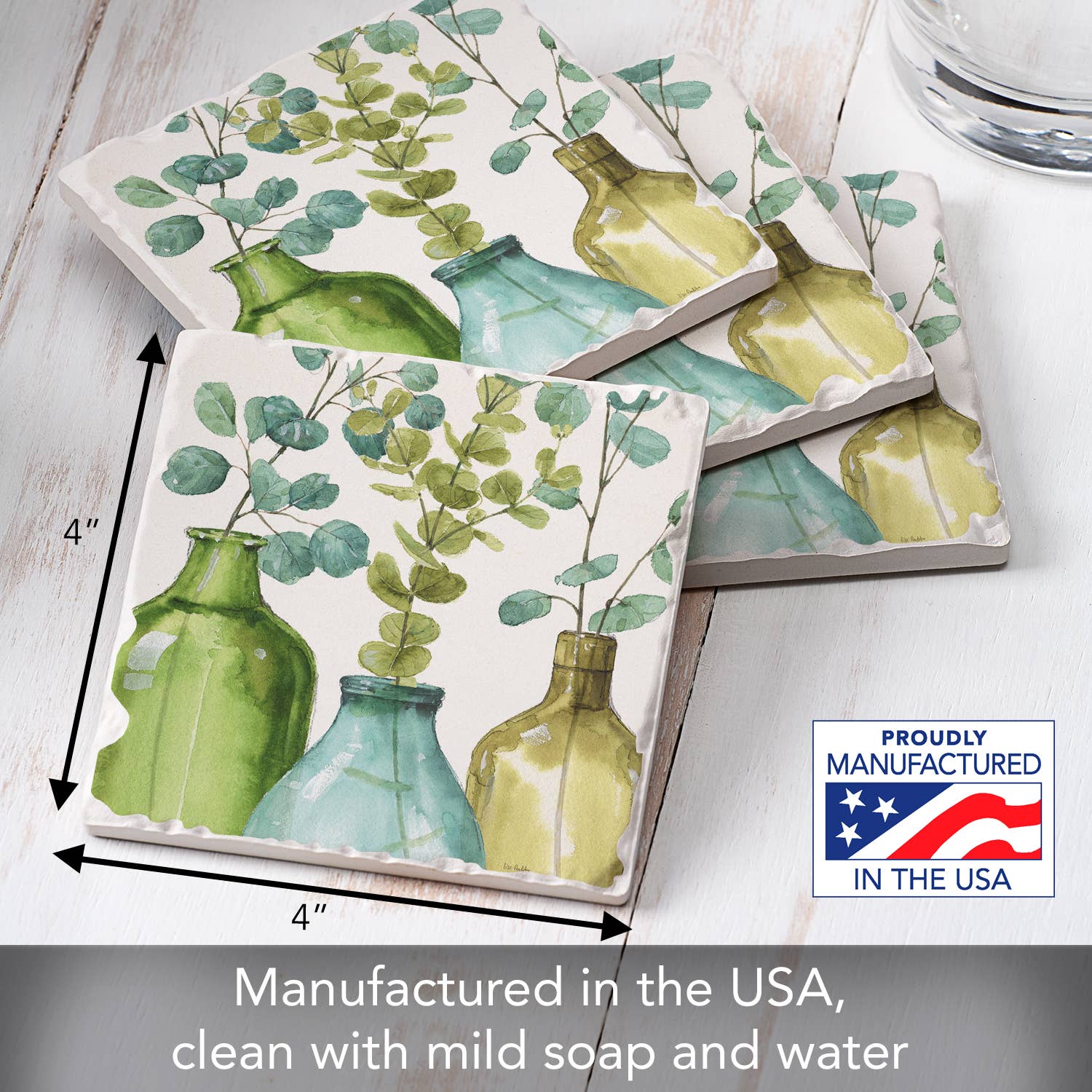 Conimar Promotions - Wholesale Coasters - Greenery 4-Pack Stone Coasters in Wooden Holder5