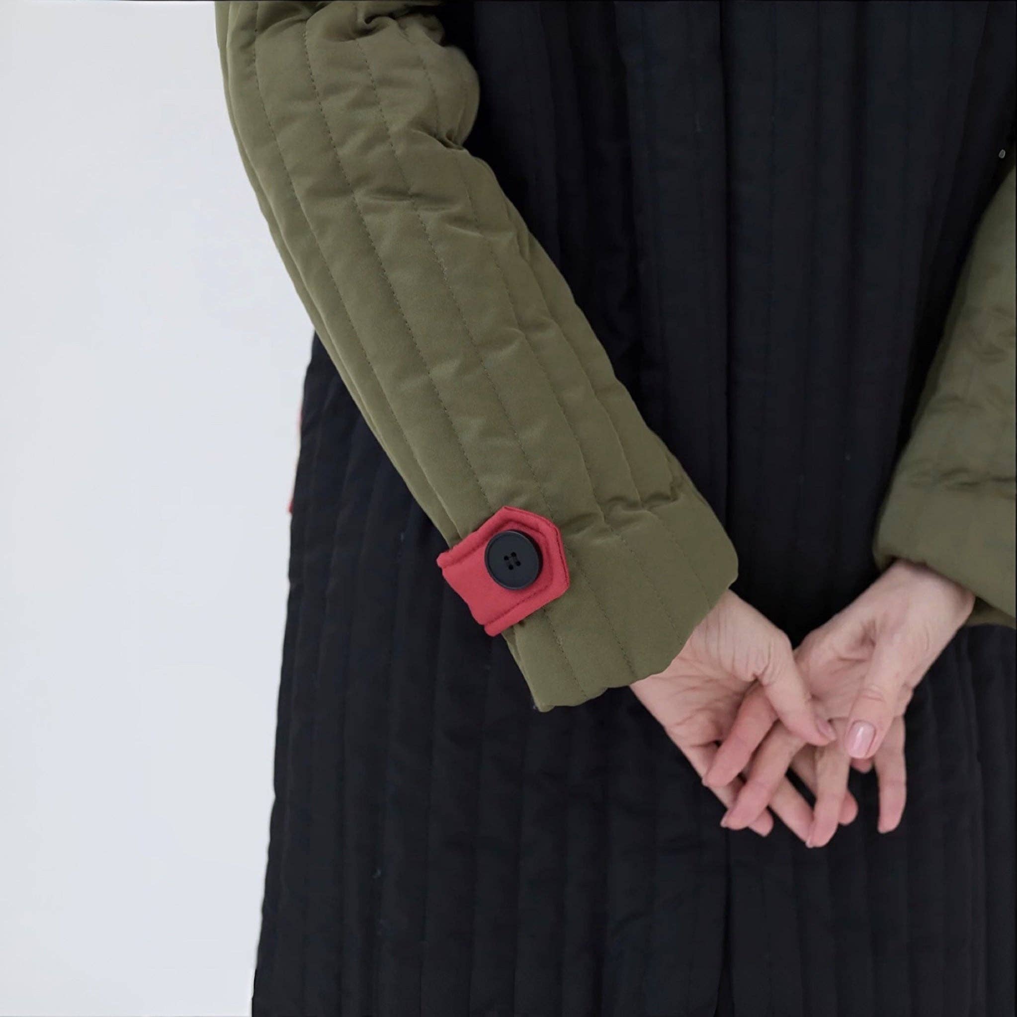 London Atelier Byproduct – wholesale Jacket – Women's – Beige Khaki Patchwork Color Block Quilt Long Jacket4