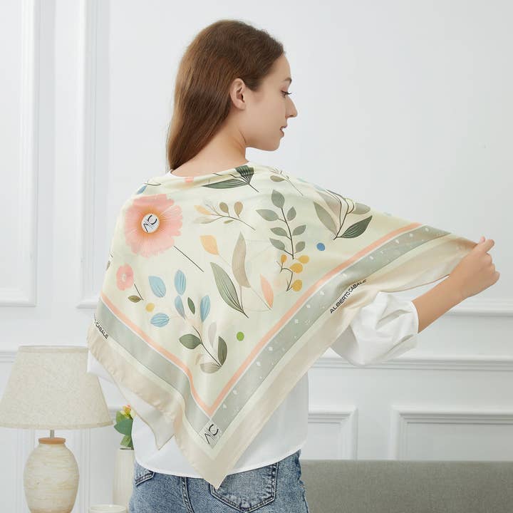 Beige Nature Zoé large silk square for wholesale on Faire