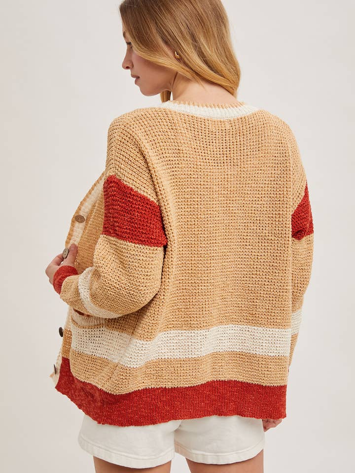 Bluivy - Wholesale Cardigan - Women's - COLOR BLOCK BUTTON DOWN KNIT SWEATER CARDIGAN17