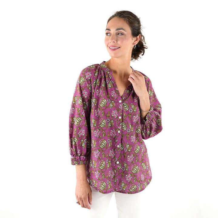 rockflowerpaper - Wholesale Blouse - Women's - Margo Plum Gathered Sleeve Blouse