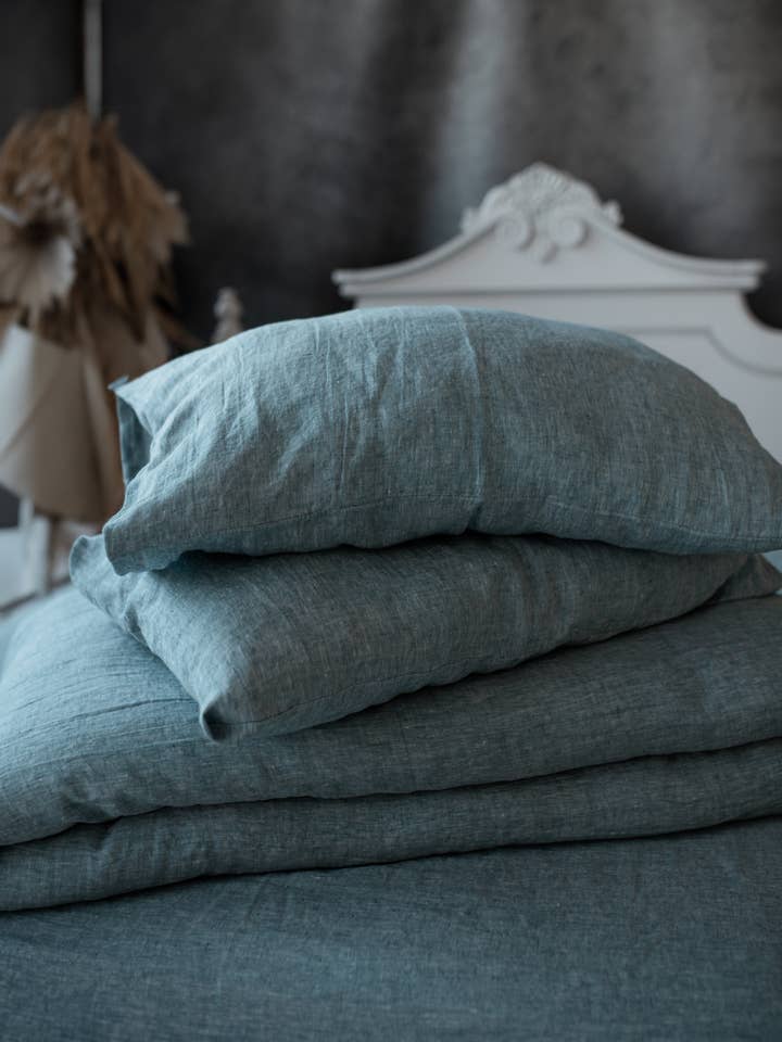 Linen Pillowcase BP001 With Flap in GREEN MELANGE for wholesale by Unique Linen