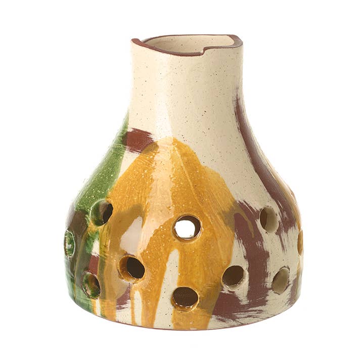 TERRACOTTA ABSTRACT GREEN & CREAM VASE for wholesale by Heaven Sends