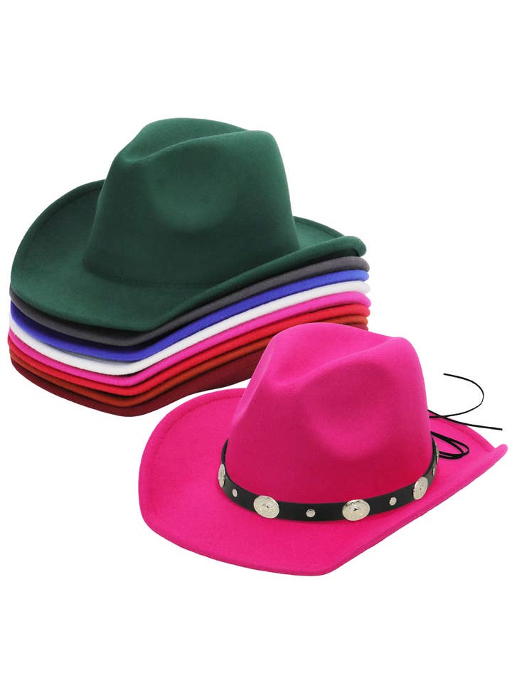 Concho Belt Taco Brim Felt Cowboy Hat for wholesale by Cap Zone