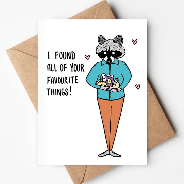 Your Faves Eco-friendly Card Love Friends Birthday Raccoon for wholesale by Jenna's Doodles