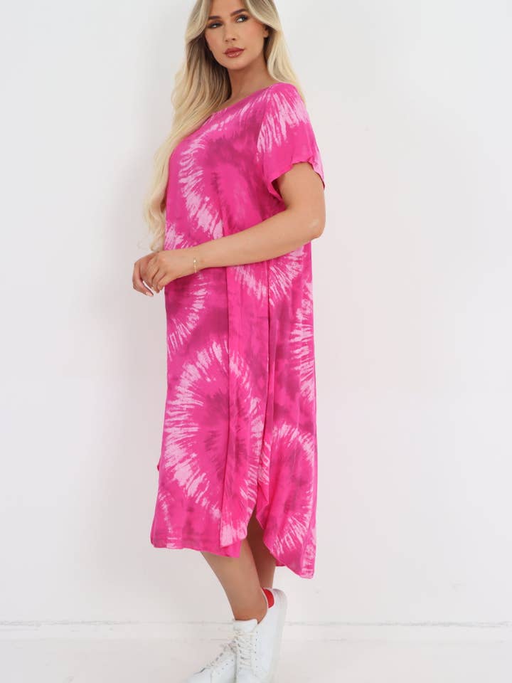 Miss Bold – wholesale Dress – Women's – Italian Tie Dye Print Midi T-Shirt Dress5