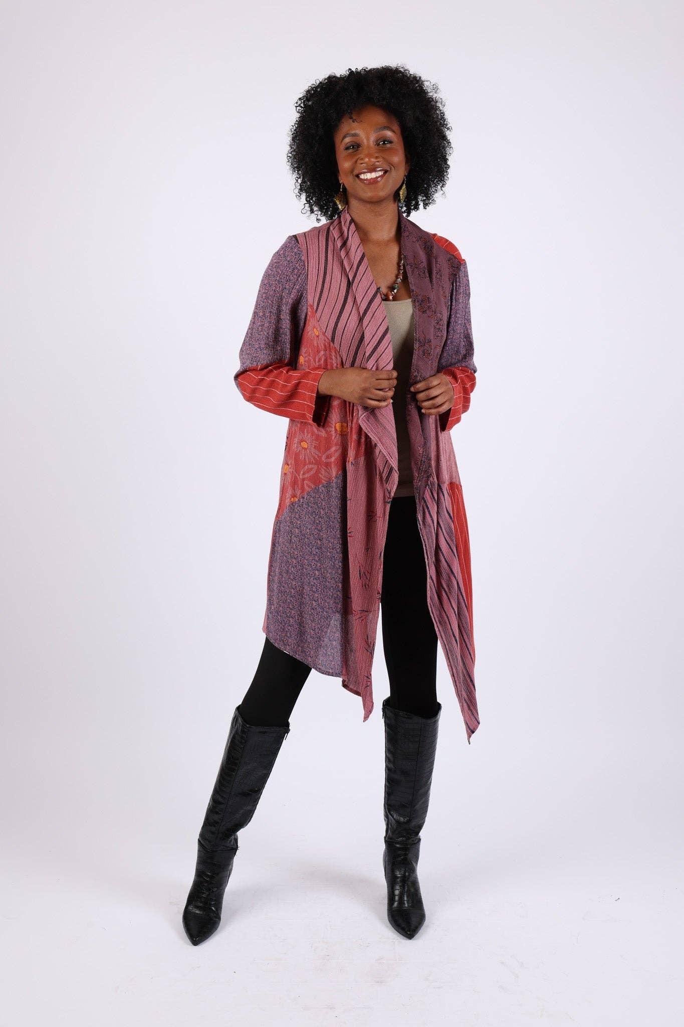Sacred Threads - Vente Cardigan – femme - Cardigan Rustique Patchwork Prune (Rêve Tissé Sauvage)5