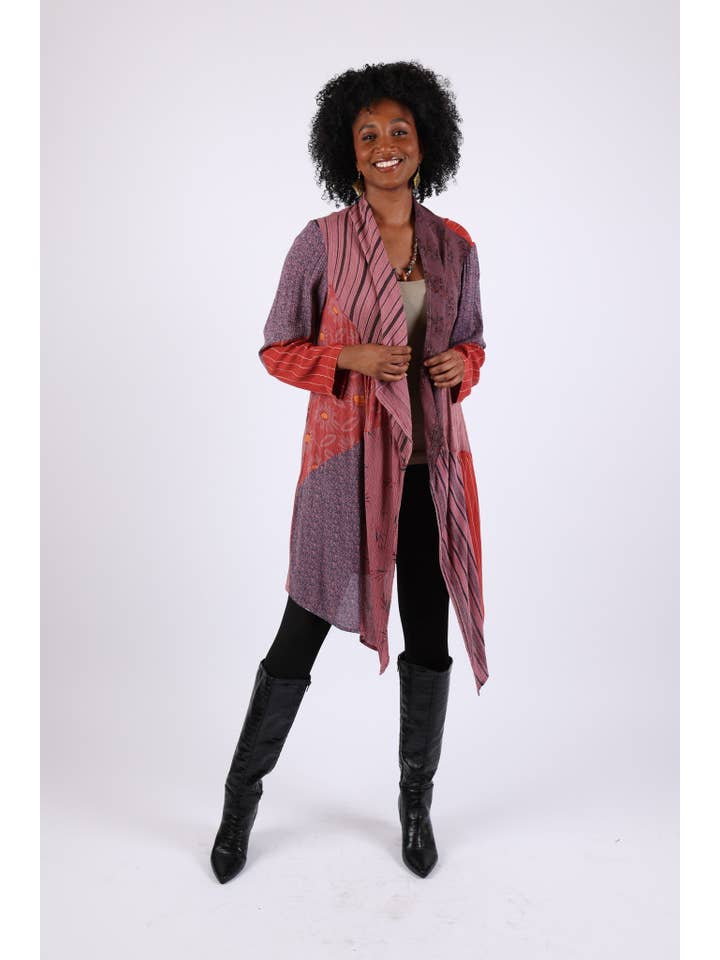 Sacred Threads - Wholesale Cardigan - Women's - Rustic Patchwork Plum Cardigan (Wild Woven Dream)5
