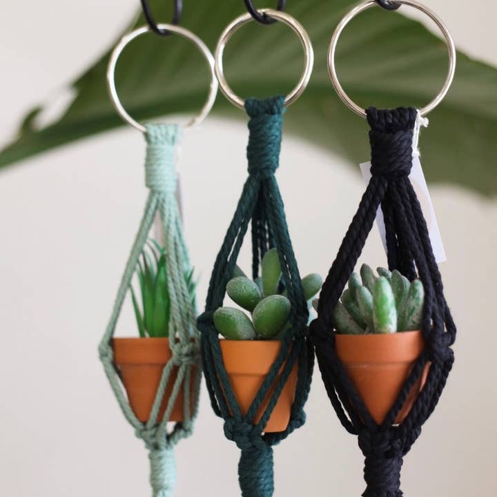 Gemini Rain - Wholesale Car Decorative Charm - Unisex - Mini Macrame Plant Hanger | Macrame Car Charm
