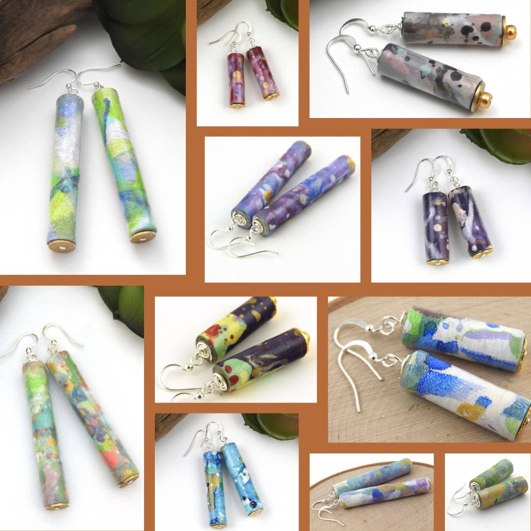 Allison Lake Handmade - Wholesale Dangle Earrings - Abstract Eco-Friendly Painted Paper Bead Earrings | Starter3