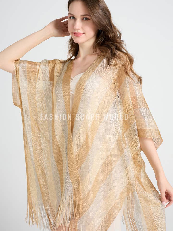 Stripe Metallic Tassel Kimono/ Cover Up for wholesale by Fashion Scarf World
