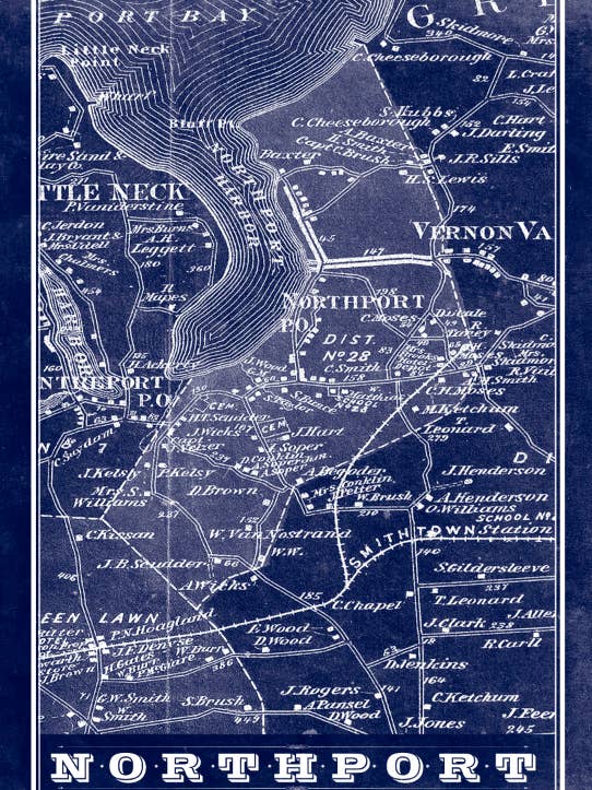 Mappa Northport Long Island Vintage Remixed per la vendita all'ingrosso da parte di LOST DOG art & frame