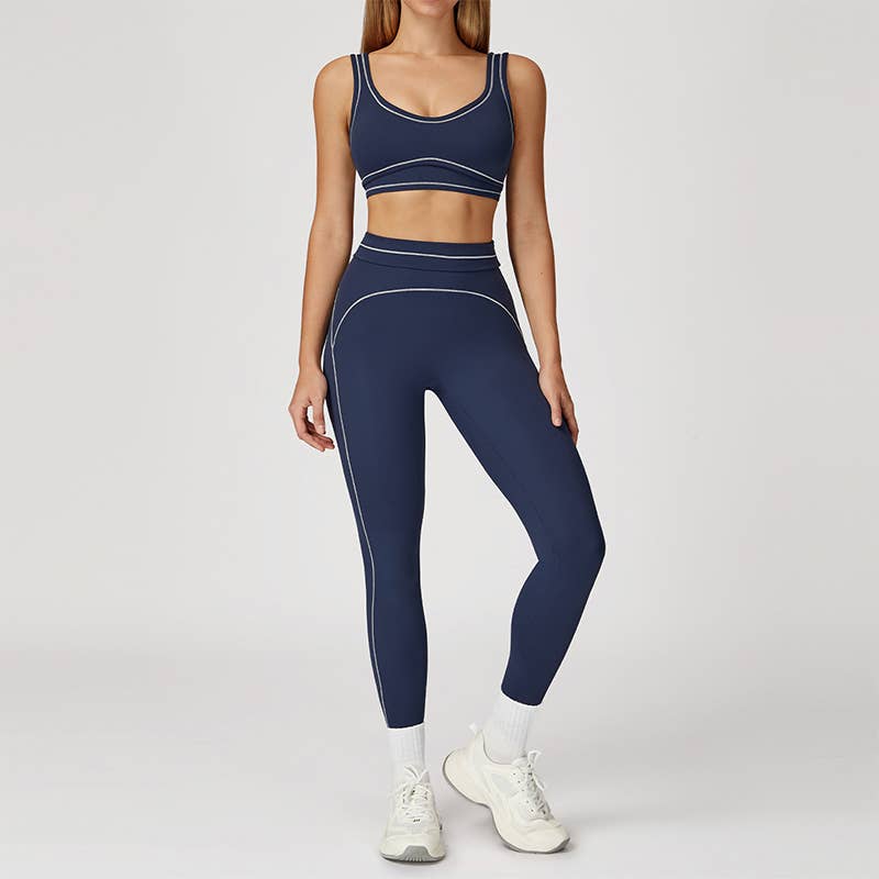 WONDERXFANS - Wholesale Activewear Set - Women's - Contrasting Color Sports Bra+high waist leggings 2-piece set4