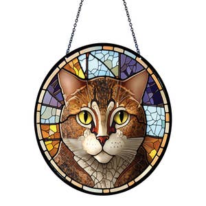 Cat Faux Stained Glass WINDOW CLING Orange Tabby Suncatcher 3