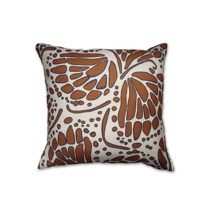 Wings Decorative Throw Pillow in Nutmeg/Teal on Linen for wholesale by Balanced Design