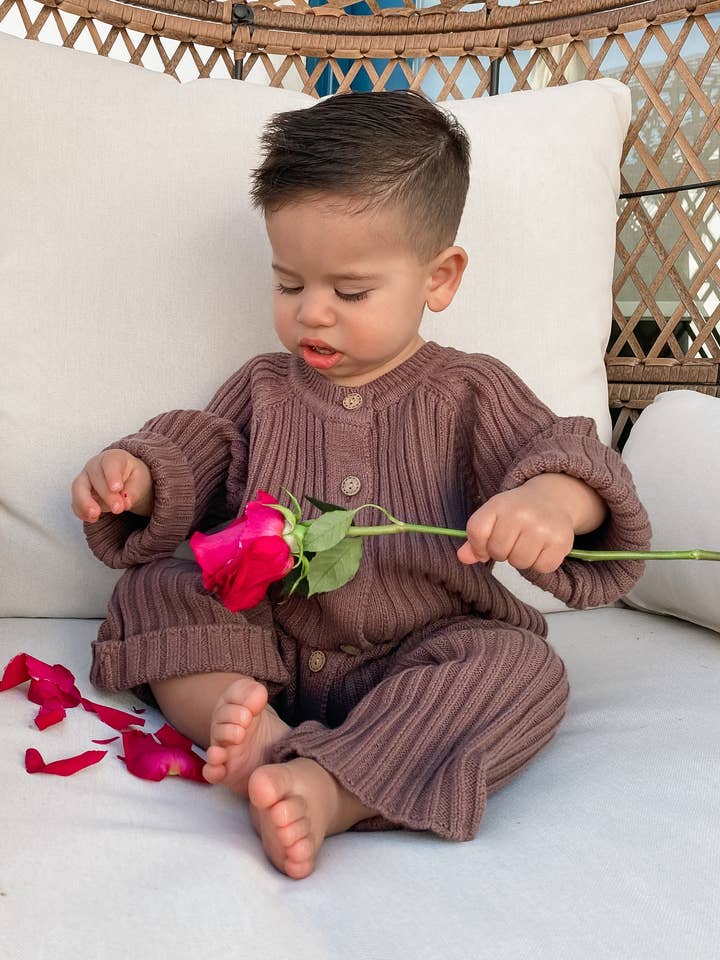 Ribbed Knitted Playsuit in Java for wholesale by Inti The Label