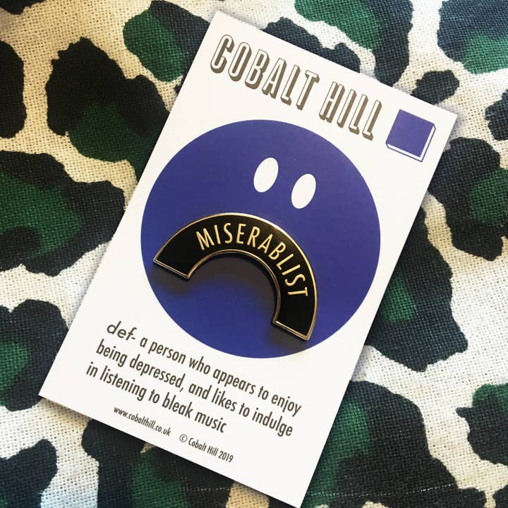 Miserablist enamel pin for wholesale by Cobalt Hill