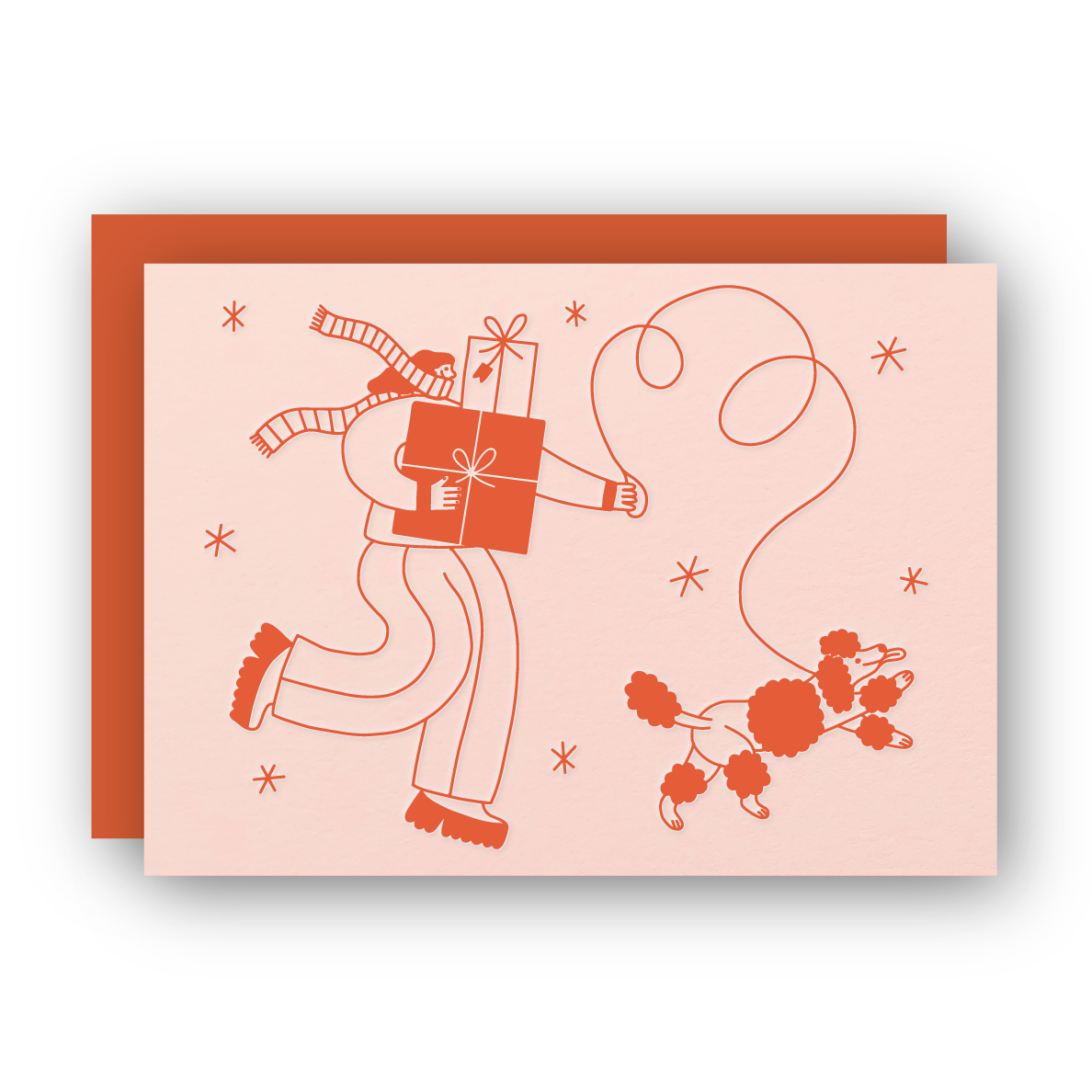 Half Pint Studio - Vendita all'ingrosso Biglietti di auguri di buone feste - Biglietto di auguri letterpress "Inverno Ragazza che Cammina con Cane"4