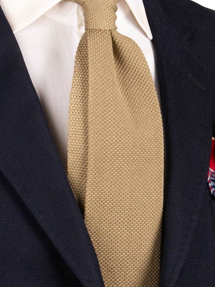 Gravata Tricot em Malha de Algodão Bege Lisa TRI696 por atacado de Graffeo Cravatte