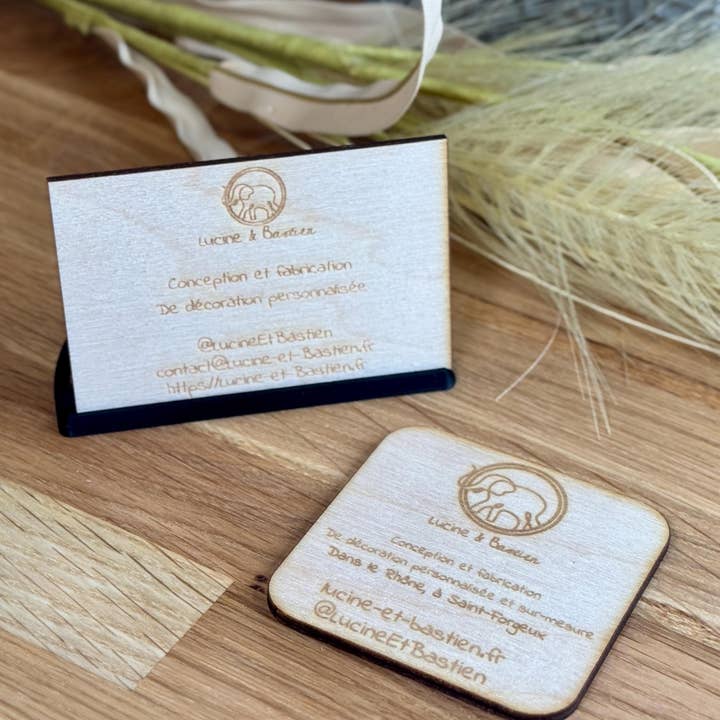 Carte de visite en bois personnalisée | Contreplaqué de bouleau 3mm | Design rond, carré ou rectangulaire pour la vente par Lucine & Bastien