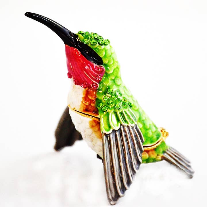 Small Humming Bird Trinket Box. Hand Painted Green Enamel for wholesale by Ciel Collectables
