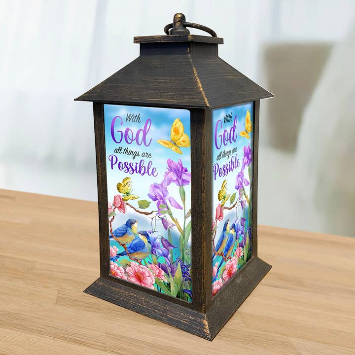 Briarwood Lane - Wholesale Lantern - With God Spring Lantern 13.5" x 5.5" x 5.5"1