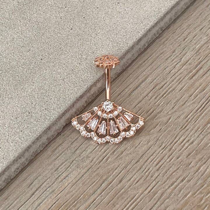 Elara Body Jewelry - Wholesale Belly Ring - Rose Gold Internally Threaded Fan Belly Button Piercing (14G | 10mm | Surgical Steel | Rose Gold, Gold, or Silver)2
