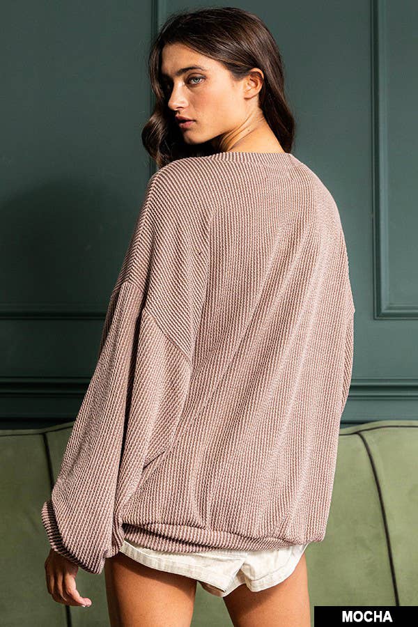 BUCKETLIST INC - Wholesale Sweatshirt - Women's - T1951  Stripe Textured Knit Comfy Sweatshirt5