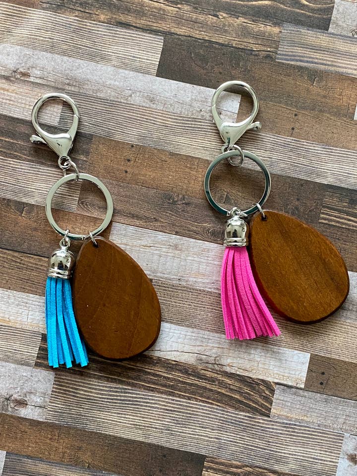 Teardrop keychain with tassel for wholesale by KW Laser Supplies