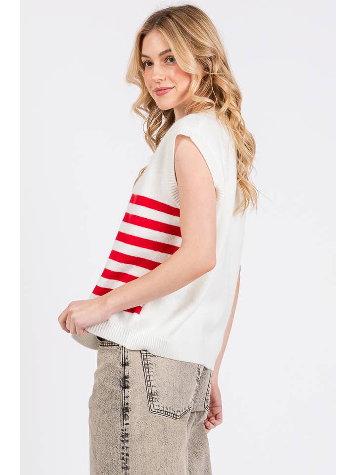 Sewn and Seen – Großhandel Pullunder – Damen – AMERIKANISCHE FLAGGE PULLOVERWESTE ZUM 4. JULI15