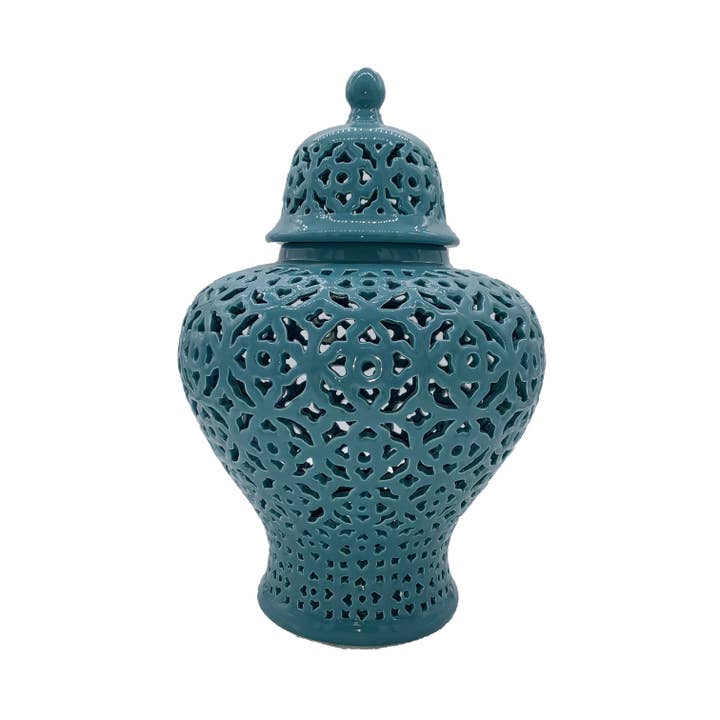 Galt International Company - Wholesale Decorative Jar - Hand Carved Lattice Pierced Ceramic Temple Ginger Jar 19.5"6