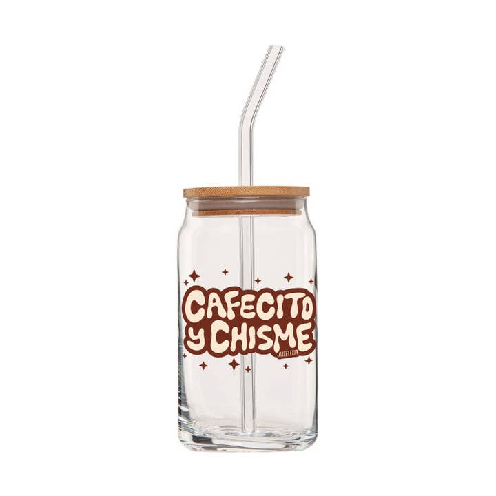 Artelexia - Wholesale Drinking Glass/Cup - Artelexia Collection - Cafecito y Chisme Glass with Lid