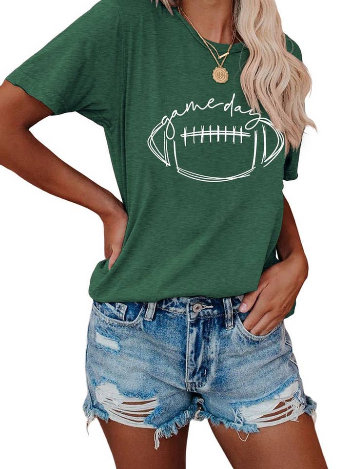 Lily Clothing - Wholesale Screen Printed T-Shirt - Women's - CWTTS0587_WOMEN GAME DAY PRINTING SHORT SLEEVE T SHIRT TOP3