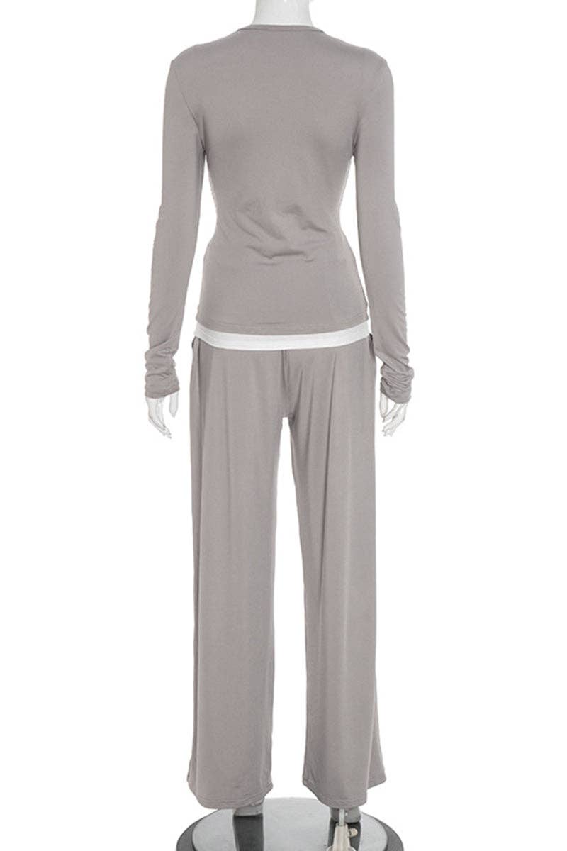 GREY Long-Sleeve Flared Pants Set for wholesale on Faire4