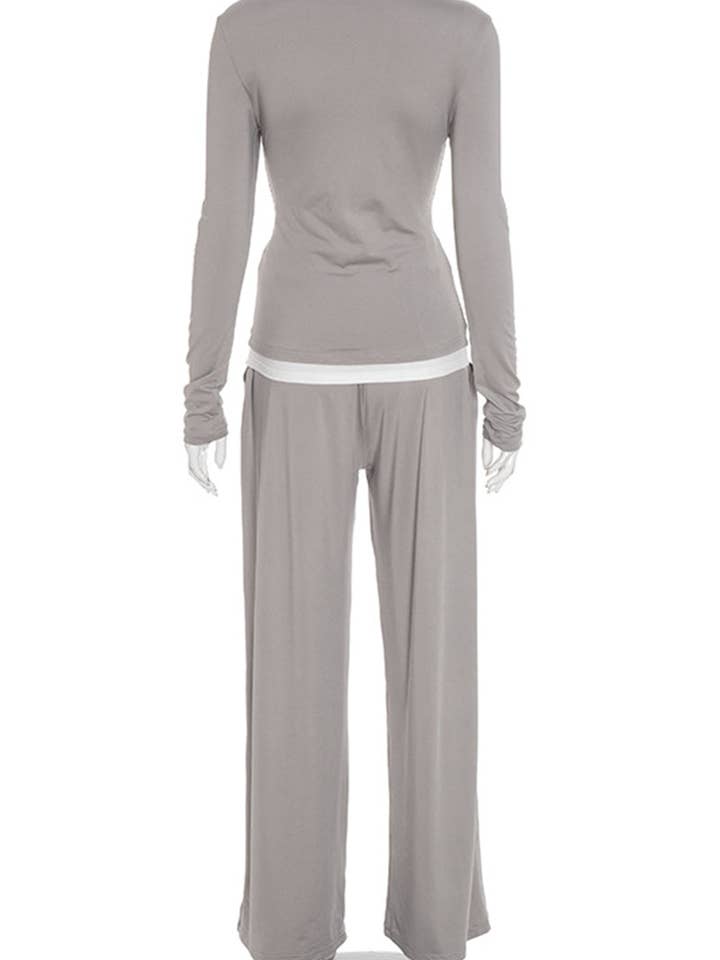 GREY Long-Sleeve Flared Pants Set for wholesale on Faire4
