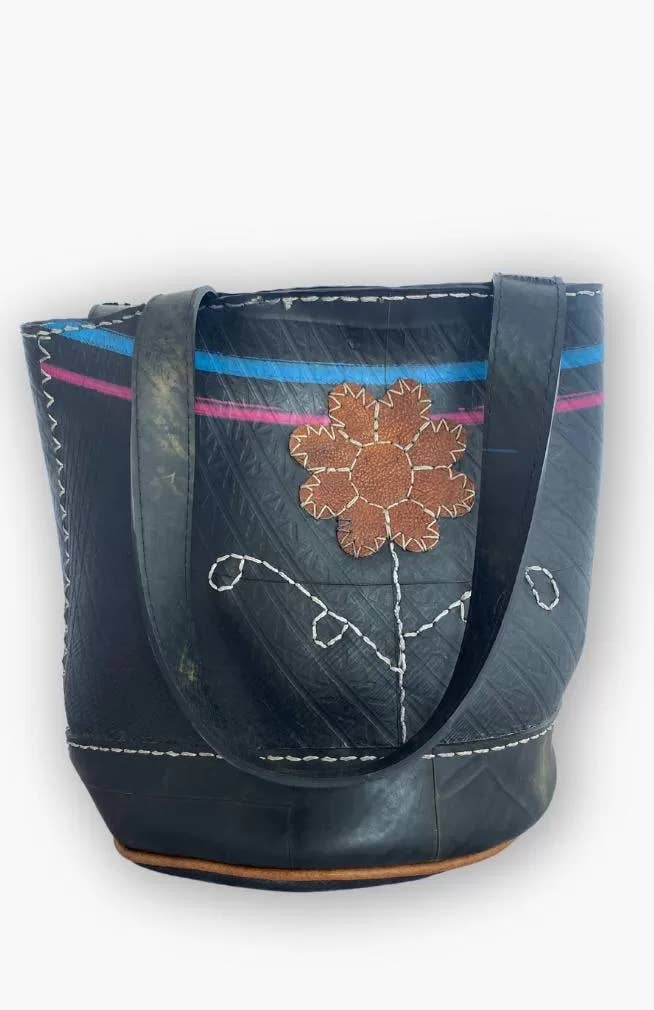 Ganesh Himal Trading - Wholesale Shoulder bag – women's - Recycled Rubber Shoulder Bag w/Leather Applique